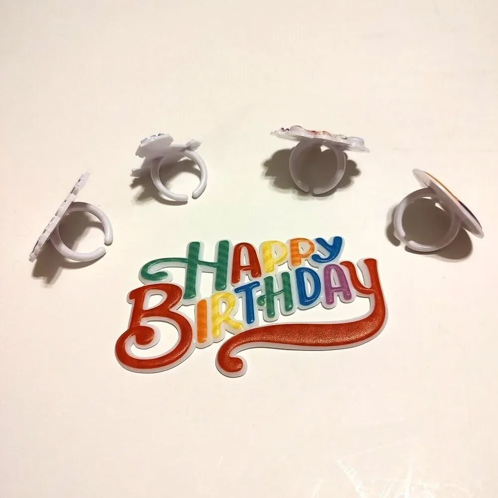 5 Piece Birthday Cake Topper Set Plactic Multicolored Hat Flower Baloon Ring New